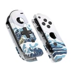 eXtremeRate Coque de Remplacement avec Bouton pour nintnedo Switch Joycon (Version D-Pad), Coque avec Motif Bouton Customisé pour nintnedo Switch & OLED Joycon, Grande Vague de Kanagawa