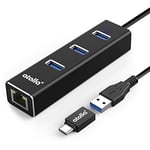 Atolla Hub USB 3.0 Ethernet, Répartiteur C pour Adaptateur en Aluminium avec 1 Port LAN RJ45, 3 Ports de données USB et Un Adaptateur C USB pour Macbook, Mac Pro/Mini, iMac, etc.…