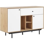 Commode Buffet Effet Bois Clair avec 2 Compartiments à Portes et 1 Tiroir Blancs Meuble de Rangement Élégant pour Chambre ou Salon Scandinave Beliani