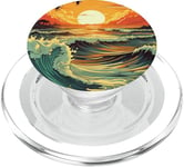 Boho Sun Sunset Tropical Palm Tree On The Beach Waves Sand PopSockets PopGrip for MagSafe