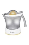 Bosch VitaPress MCP3500N citrus juicer, universal press cone for small and large fruits, pulp control, high juice yield, 0.8 l juice container, dishwasher-safe, 25 W, white/yellow