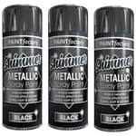 3X Black Metallic Spray Paint Aerosol Auto Gloss Lacquer Wood Metal 200ml