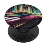 Ville de science-fiction rétro futuriste des années 80 avec voitures volantes Cyberpunk PopSockets PopGrip Adhésif