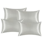 EHEYCIGA Satin Pillow Cases 4 Pack Light Grey, Silky Pillowcases for hair and skin with Envelope Closure, Standard Size, 50x75 cm