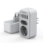 TESSAN Adaptateur Prise Italienne, 6 en 1 Adaptateur de Voyage Italie avec 3 USB A et 1 USB C, Prise Type L France vers Italie, Chili, Uruguay