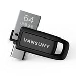 Clé USB C 64 Go Mini, Vansuny Clé USB C 64 Go, Mini USB C 64Go Portable Stockage Extreme pour Téléphone iphone 15/TV/Tablette/PC/Ordinateur (Argent)