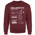 Back To The Future Delorean Schematic Sweatshirt - Burgundy - M - Bordeaux