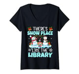 Womens There's Snow Place Like The Library Book Snowman Christmas V-Neck T-Shirt