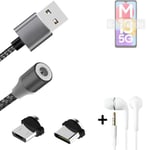 Magnetic charging cable + earphones for Samsung Galaxy M13 5G + USB type C a. Mi