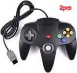 2pcs N64 64 Bits Filaire Classique Gamepad Joystick Pour Console De Jeu Vidéo Ultra 64 N64 Système Mario Kart (Noir)