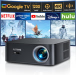 [1200 ANSI/Google TV] Vidéoprojecteur 4K Netflix Officiel, Auto Focus/Keystone Projecteur WiFi6 Bluetooth Full HD 1080P Supporte 4K Zoom Contrôle Vocal Projecteur Vidéo 300"" Home Cinéma/Extérieur/PPT