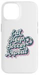 Coque pour iPhone 14 Ballon de sport pour hommes, femmes, garçons et filles avec inscription « Eat Sleep Soccer Repeat »