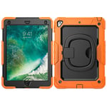 Case for iPad 9.7 Inch, Three Layer Multifunctional Case with 360° Rotating Stand Silicone Case for iPad 5/6 Gen (2017/2018) and Pro 9.7, Orange