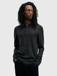 AllSaints Mode Merino Long Sleeve Polo Shirt, Black