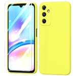 BUTISHIYU Coque en Silicone Compatible avec Samsung Galaxy A05S 4G avec Protecteur D'écran en Verre Trempé,étui de Protection Complète,Housse Doublure Douce en Tissu Microfibre,Anti-Chocs - Jaune