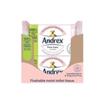 Andrex Pure Care Washlets - Flushable Toilet Wipes - Extra Gentle for Delicate Skin - Fragrance Free and Hypoallergenic - Biodegradable and Plastic-Free - 12 Packs