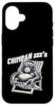 Coque pour iPhone 16 Jeu de mots drôle de singe chimpanzé « Chimpan-zzz »