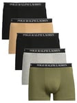 Polo Ralph Lauren 5 Pack Stretch Cotton Trunks - Khaki, Khaki, Size Xl, Men