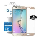 NOVAGO Compatible avec Samsung Galaxy S6 Edge Pack de 2 Films en Verre trempé incurvé (Arrondi sur Le Bord) protège la totalité de l'écran Version Ultra Fine 0.2 mm (Doré)