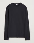 Sunspel Long Sleeve Waffle T-Shirt Black