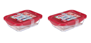 2-PACK Pyrex 2pc Set Red Lid Cook & Go Rectangular Glass w/Lids 92771