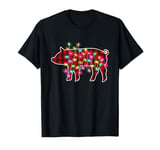 Plaid Buffalo Pig Christmas Pajamas Xmas Lights Family Women T-Shirt