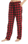 YUSHOW Lot de 1 Bas de Pyjama Femme en Flanelle à Carreaux Coton Ultra Doux Pantalon Pyjama Flanelle avec Poches,rouges à carreaux noirs,L