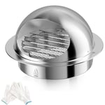 Hon&Guan 150mm Bull Nose External Vent 304 Stainless Steel 6 Inch Extractor Fan Vent Grille with Louvres Flyscreen and Gloves Round Air Vent Covers for Wall