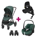 Maxi Cosi Pack poussette duo Oxford + coque Pebble 360 pro Essential Green base familyfix