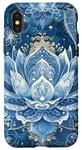 Coque pour iPhone X/XS Bleu Vintage Paisley Fleur de Lotus Céleste Elements