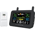 Merkmak - Station meteo sans fil Wifi interieure et exterieure Controle app Thermometre et Hygrometre Previsions meteo Horloge Reveil Snooze Phase de