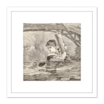 Homer Orrin Make Haste I Am Perishing Drowning Drawing 8X8 Inch Square Wooden Framed Wall Art Print Picture with Mount