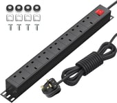 7 Way Extension Lead Surge Protector Power Strip, 1.8M Cable, Horizontal PDU