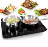 Double Plaque à Induction en Vitrocéramique Nutrichef – Table de Cuisson avec Deux Brûleurs Électriques Portables 1800 Watts - Réchaud Cuiseur à Induction avec Affichage Digital - 220V Pkstind48Eu