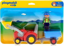 Playmobil 6964 1.2.3 Farmer with Tractor and Trailer, Educational Toy, Fun for