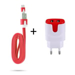 Pack Chargeur pour Manette Playstation 4 PS4 Smartphone Micro USB (Cable Noodle 1m Chargeur + Double Prise Secteur Couleur USB)  (ROUGE) - Neuf