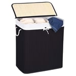 Comart, Panier à linge en bambou, panier pliable avec couvercle et poignées, doublure intérieure amovible et lavable, pour blancheur et chiffons sales, porte-jeux pour enfants, couleur noire, capacité