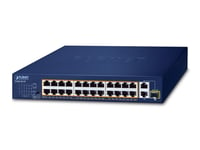 Planet 24-Port 10/100Tx 802.3At Poe, Uhåndtert, Gigabit Ethernet (10/100/1000), Strøm Over Ethernet (Poe), Rack-Montering, 1U