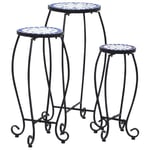 vidaXL Tables mosaïque 3 pcs Bleu et blanc Céramique 46702