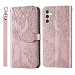 IMEIKONST Phone Case for Samsung Galaxy A15 5G, Premium PU Leather Embossed Flip Wallet with Card Slots Magnetic Closure Kickstand Shockproof Protective Cover for Samsung A15 5G. Tree Rose RXZ