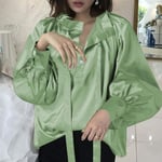 Women'S Shirt Vintage Women Polka Dot Blouse Lantern Sleeve Casual Shirt Plus Size Stylish Tunic Top Fashion Stand Collar Bow-Light_Green_M