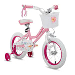 JOYSTAR 16 Inch Kids Bike for 4-7 Years Old Girls,16" Girls Bikes with Training Wheels and Basket, Light Pink…