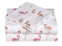 Elegant Comfort Parure de lit 4 pièces Ultra Douce en Microfibre brossée Double – Beaux Motifs tropicaux et Couleurs Unies Vives – Flamant Rose, lit Simple