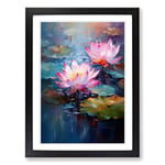 Lotus Flower Impressionism No.2 Framed Wall Art Print, Ready to Hang Picture for Living Room Bedroom Home Office, Black A2 (48 x 66 cm)