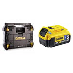 DEWALT DWST1-81079-GB TSTAK Connect Radio and Charger 6 Speakers 45 Watts, W, 18 V, Multi-Coloured, 52 x 40 x 18 & DCB184B-XJ Bluetooth Slide Li-Ion Battery Pack 18 Volt 5.0Ah, 18 V, Black/Yellow