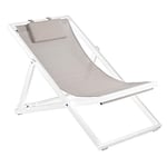 Duramax, Cadre Blanc avec écharpe Taupe Newport, 3 sièges inclinables avec appuie-tête Confortable, terrasses, piscines, Plage et Plus, Chaise Longue de Jardin, avec Appui-tête