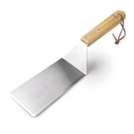 Lacor - 60269 - Spatule Coudée pour Barbecue, Manche en bois d’hévéa, Prise confortable et ferme, Corde de suspension, Acier inoxydable, Longueur 34 cm