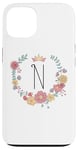 Coque pour iPhone 13 Cadeau personalisé pour fillettes thème princesses lettre N