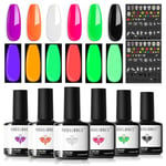 Modelones Vernis Semi Permanent,Vernis Gel UV Semi Permanent Halloween Vert Orange Rose Violet Blanc Noir 6 Couleur Vernis à Ongles Soak Off Gel Polish French Manucure