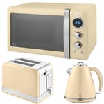 Swan Retro Cream 1.5L Kettle, 2 Slice Toaster & 20L Digital Microwave Set
